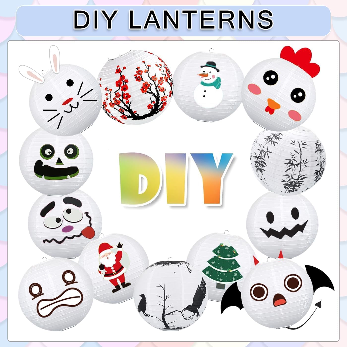 Marker-compatible lanterns to personalize names or messages.