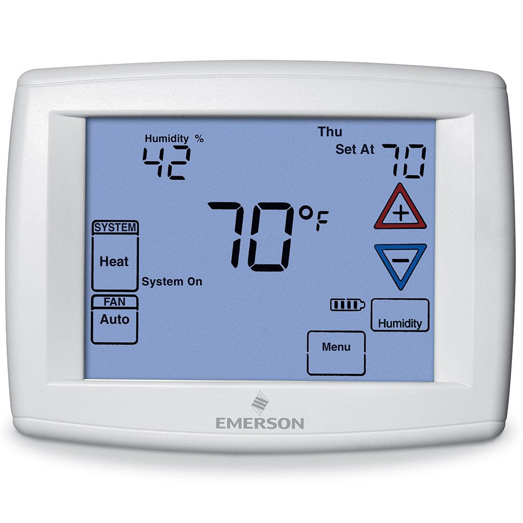 White-Rodgers 1F95-1291 touchscreen thermostat with large display for easy setup.