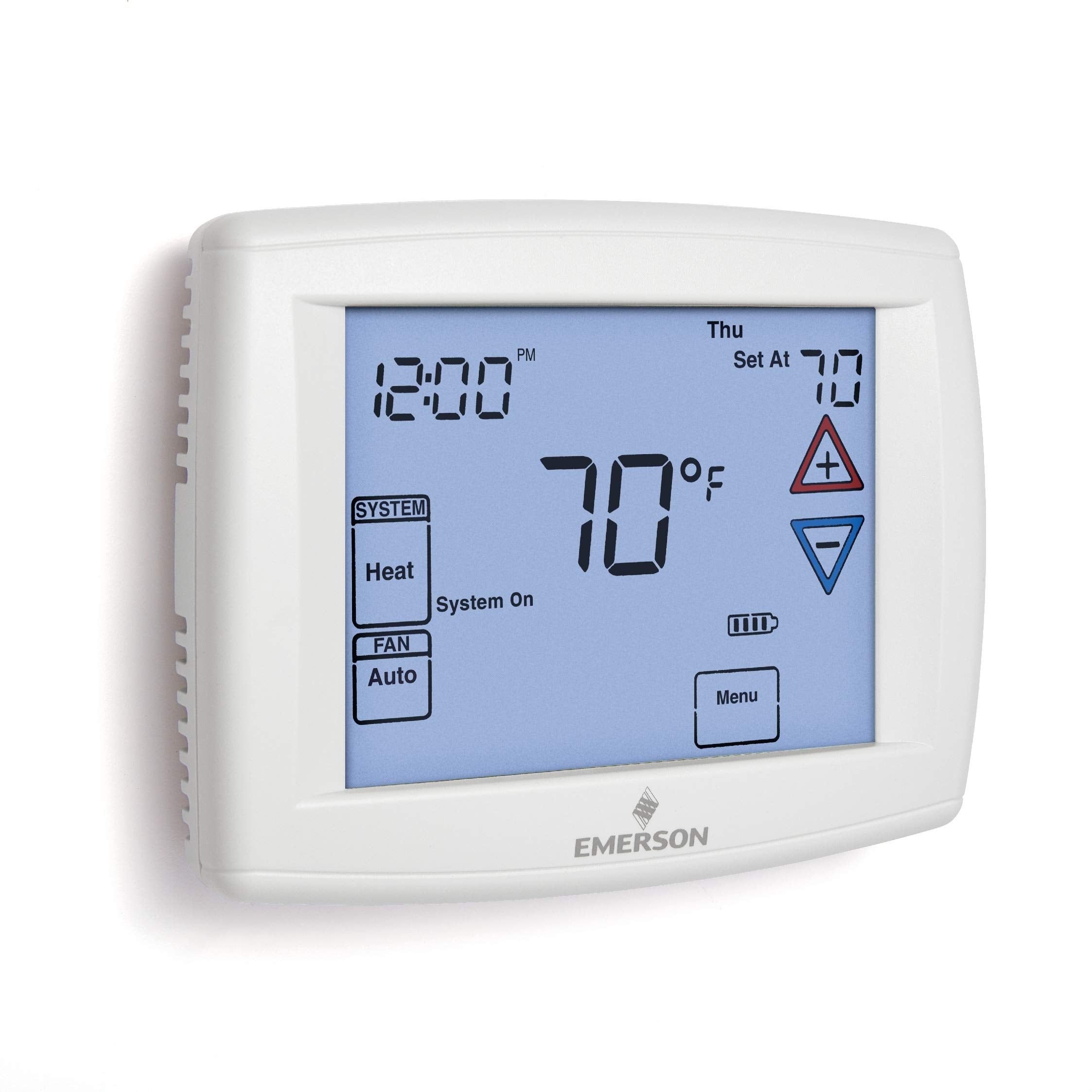 White-Rodgers 7-day programming screen enables customized weekly schedules.