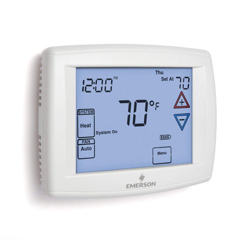 White-Rodgers 7-day programming screen enables customized weekly schedules.