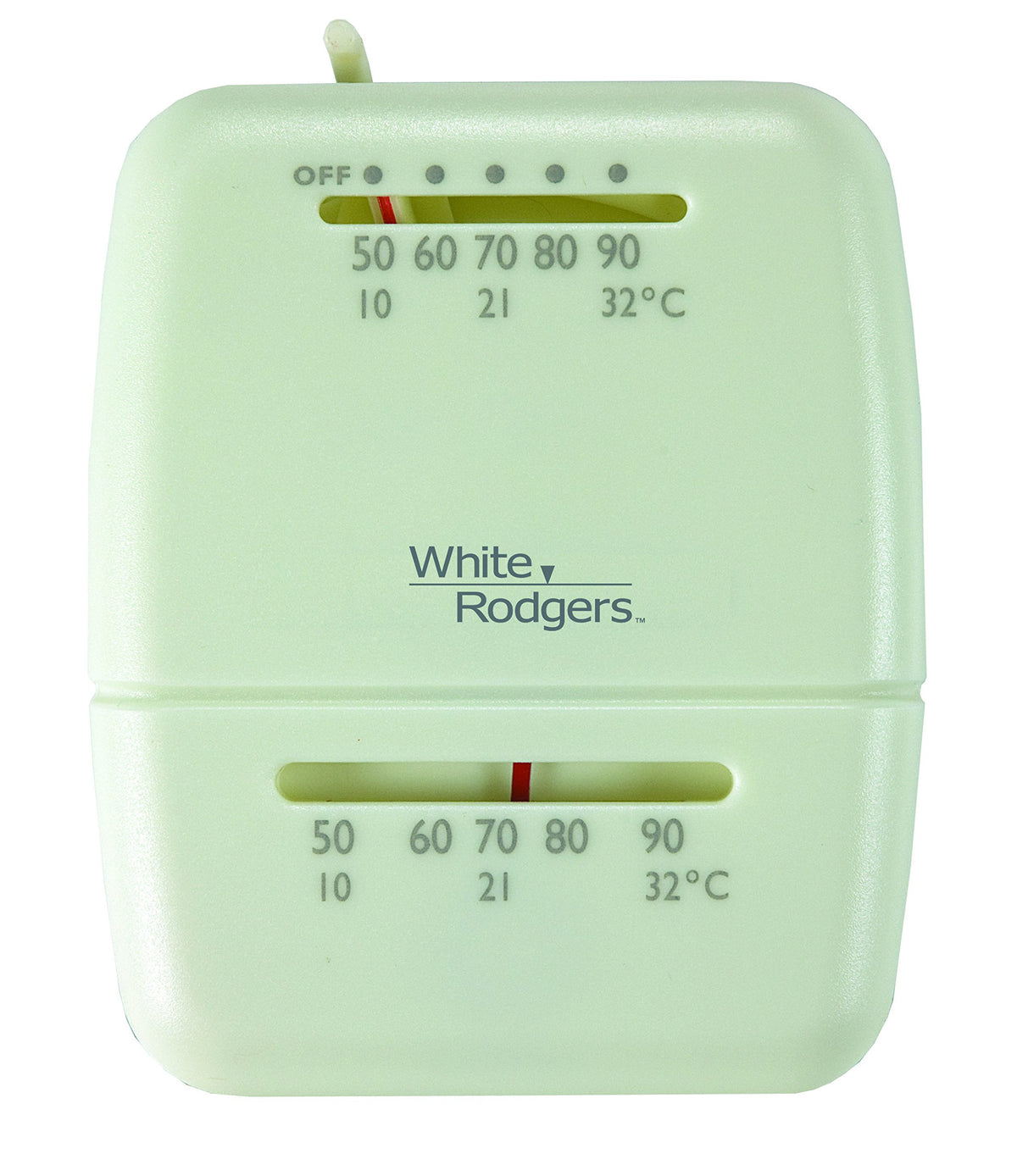 White-Rodgers Emerson M30 thermostat with sleek wall plate for easy heating control.