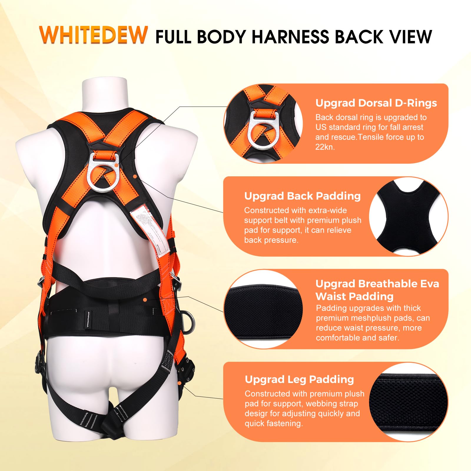 WHITEDEW harness with four quick buckles for fast setup