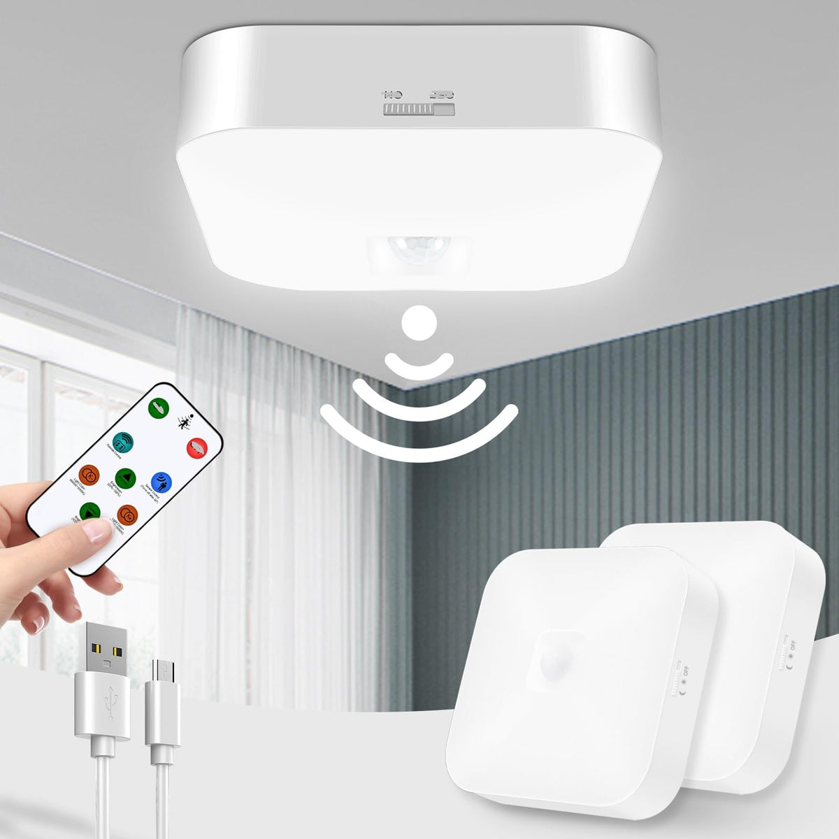 WhitePoplar motion-sensor ceiling light with remote for hands-free hallway lighting