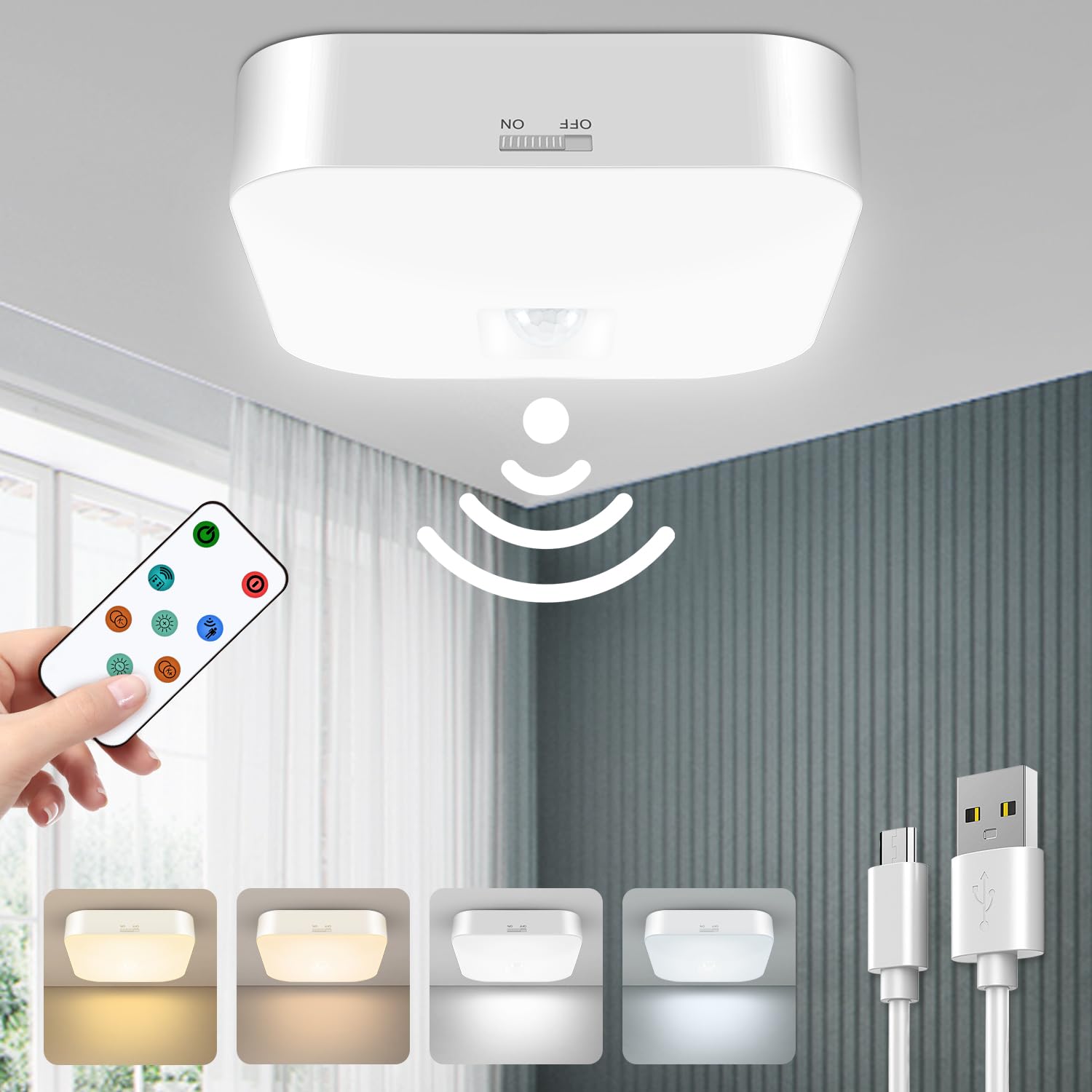 WhitePoplar motion sensor ceiling light with remote for hands-free control.