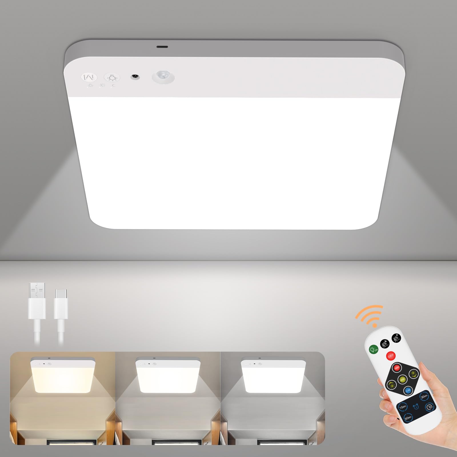 WhitePoplar rechargeable motion sensor closet light with remote for wireless control
