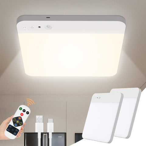 WhitePoplar rechargeable motion sensor light with remote for effortless ceiling mounting.