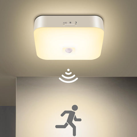 WhitePoplar wireless motion sensor light mounted in ceiling for convenient hands-free lighting.