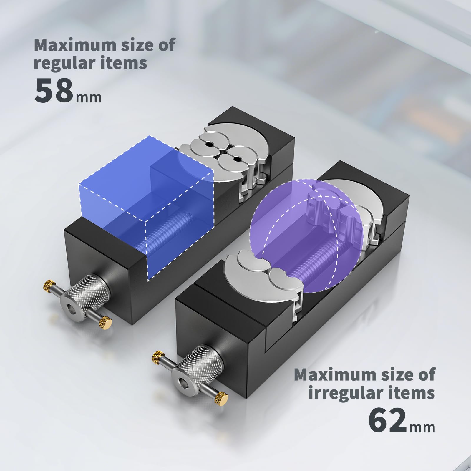 WhiteRhino Mini Vise Clamp clamping range across shapes and sizes