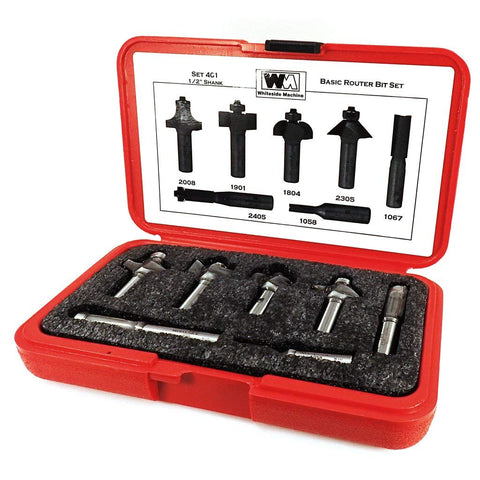 Whiteside 401 Basic Router Bit set in protective case with 1/2-inch shank for clean, versatile woodworking cuts