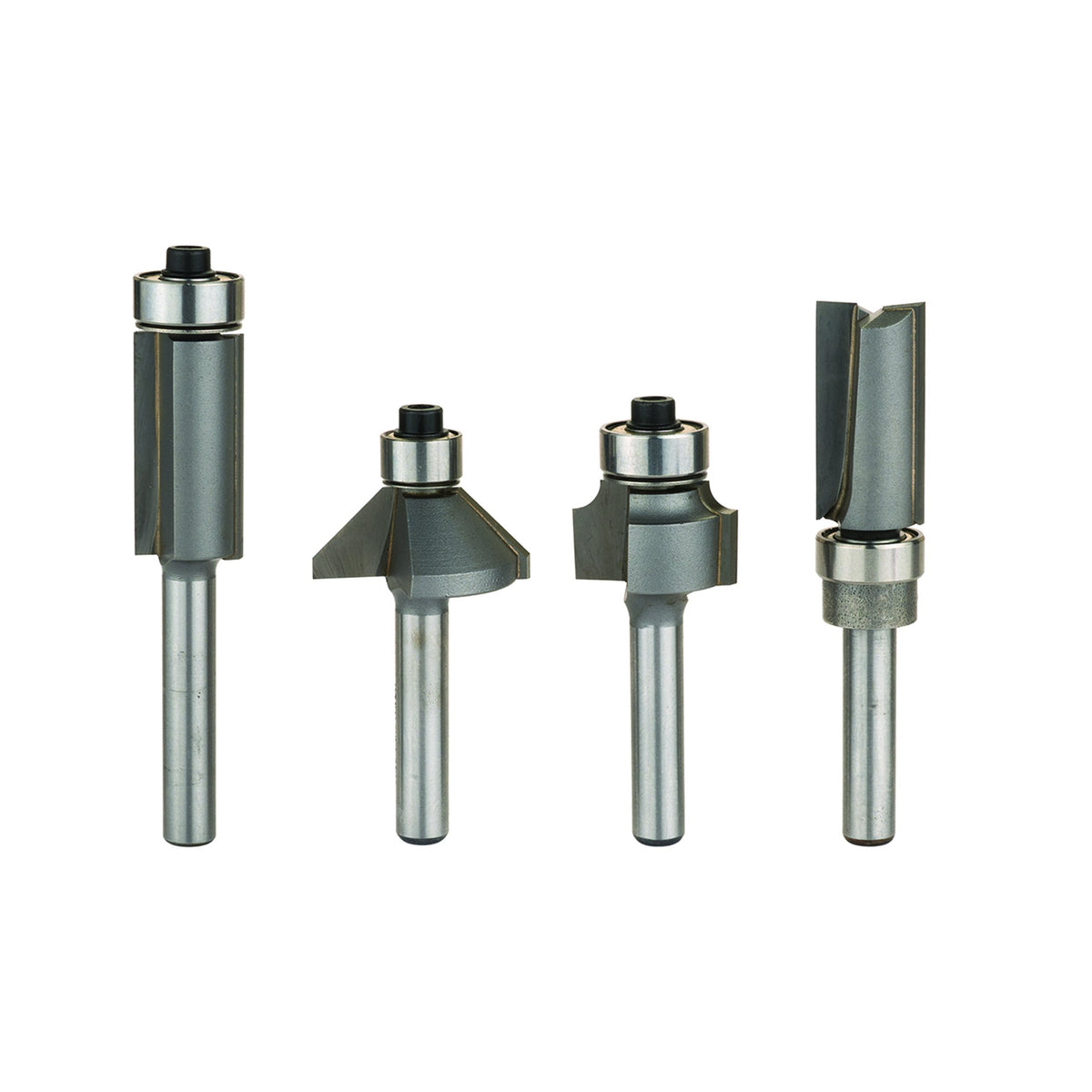 Whiteside 404 4-piece compact router bit set in plastic box, ideal starter kit for 1/4-inch shank routers.