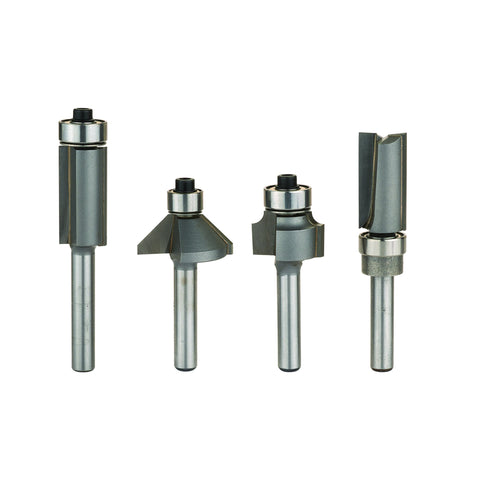Whiteside 404 4-piece compact router bit set in plastic box, ideal starter kit for 1/4-inch shank routers.