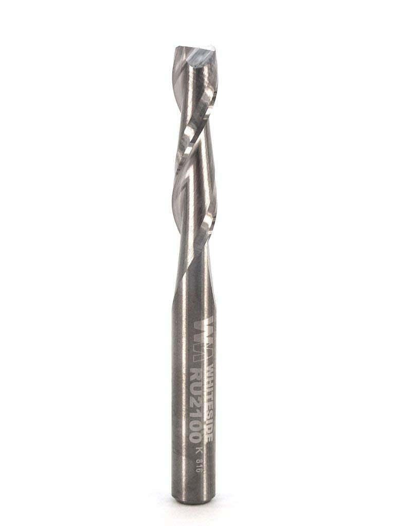 Whiteside RU2100 spiral upcut router bit, 1/4 inch diameter and shank, for precise grooves and dados.