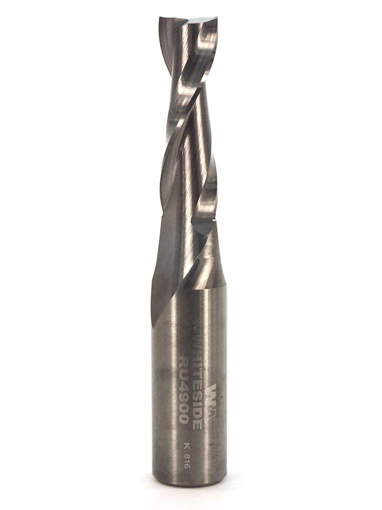 Whiteside RU4900 up-cut spiral router bit with 3/8 dia cutter for clean edge finishes in hardwoods.