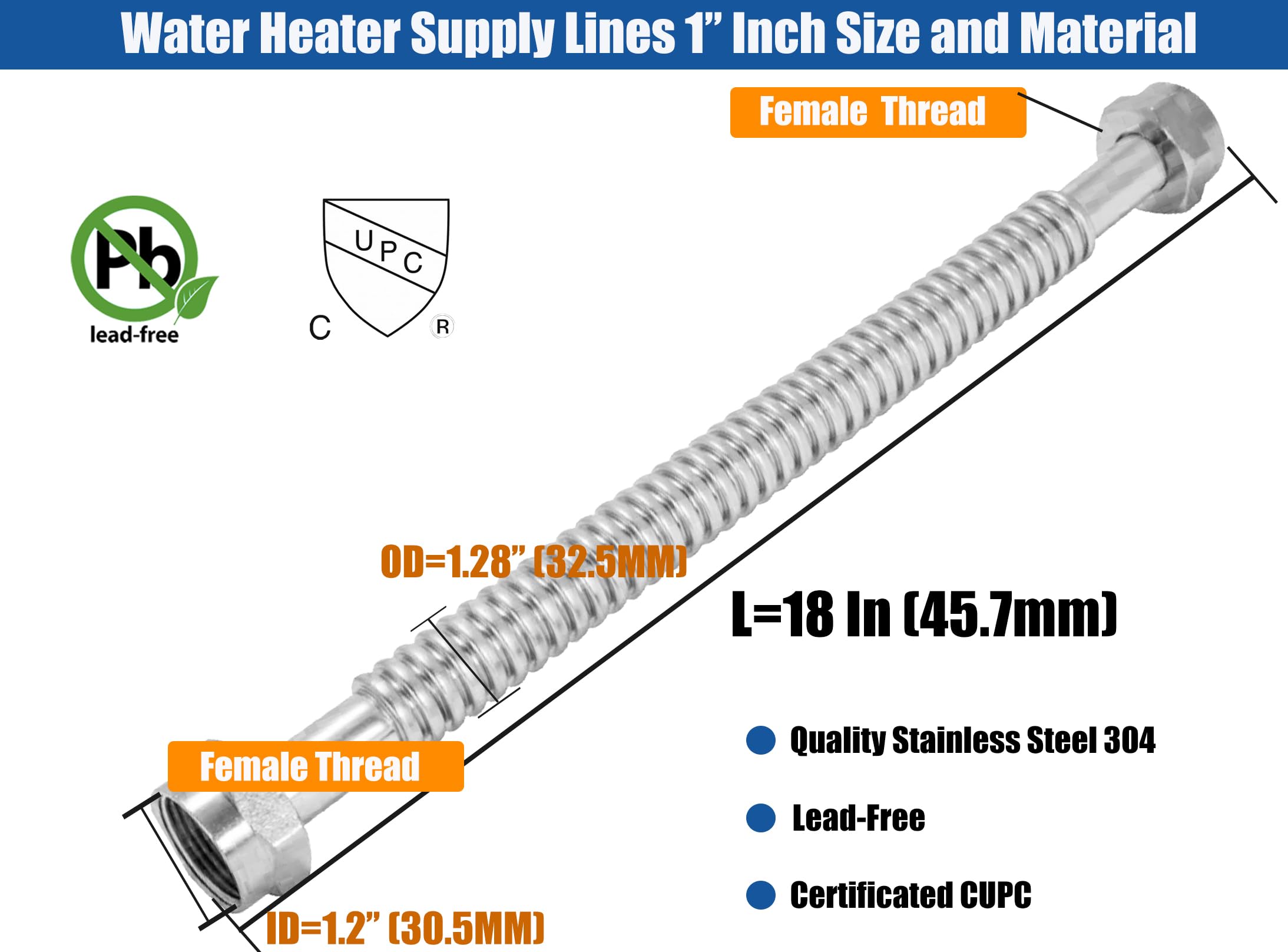 Two-pack WHK stainless water heater hoses ready for quick, reliable hot water connections