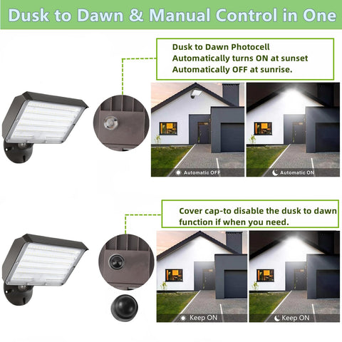 WHLED 14000lm output provides bright area lighting for yards and parking.