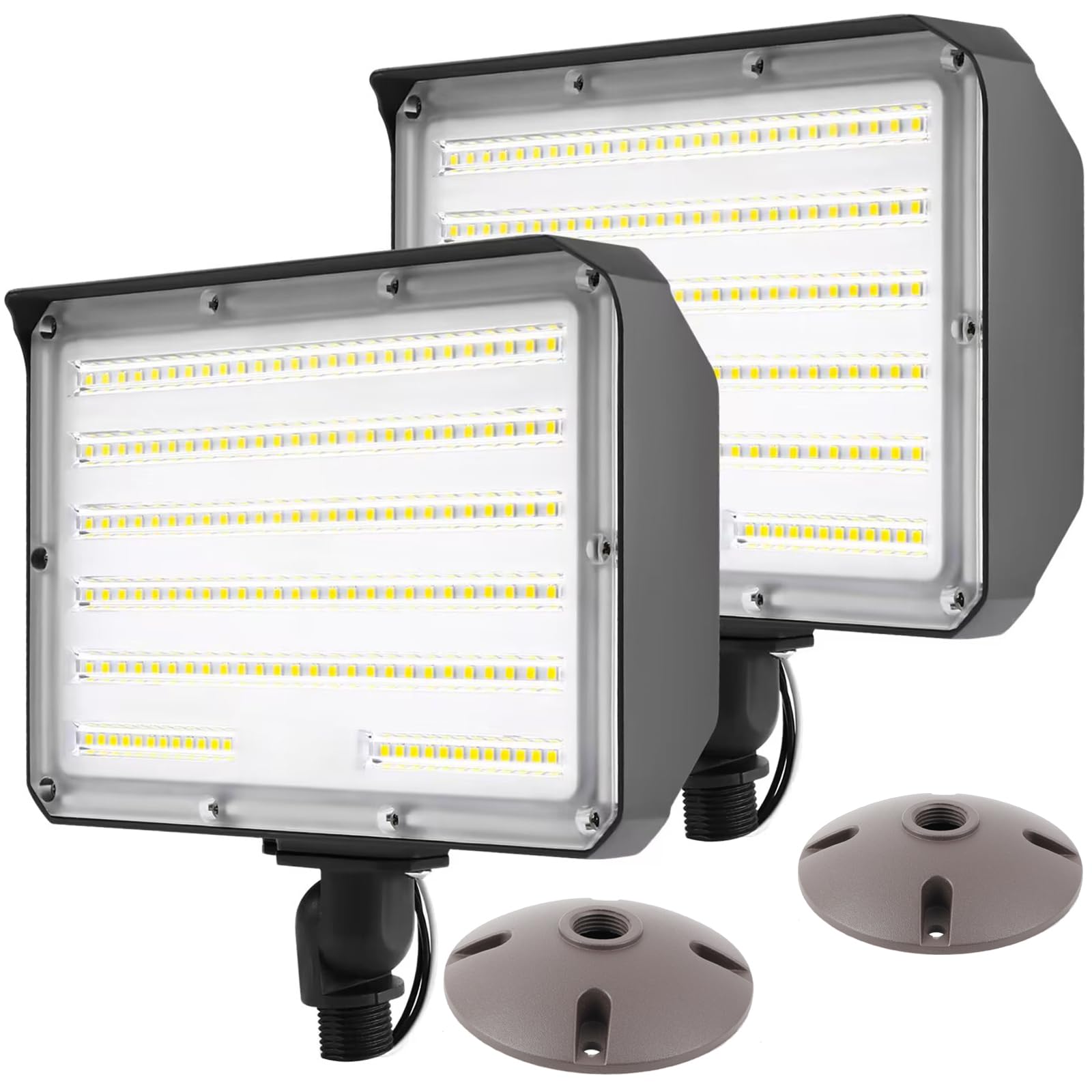 WHLED 2Pack dusk-to-dawn flood light with knuckle and plate offers versatile mounting.