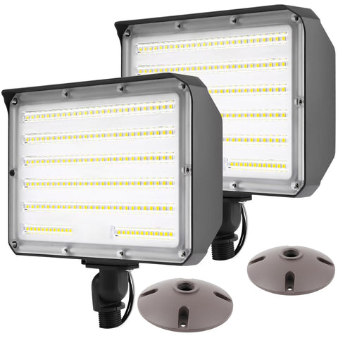 WHLED 2Pack dusk-to-dawn flood light with knuckle and plate offers versatile mounting.