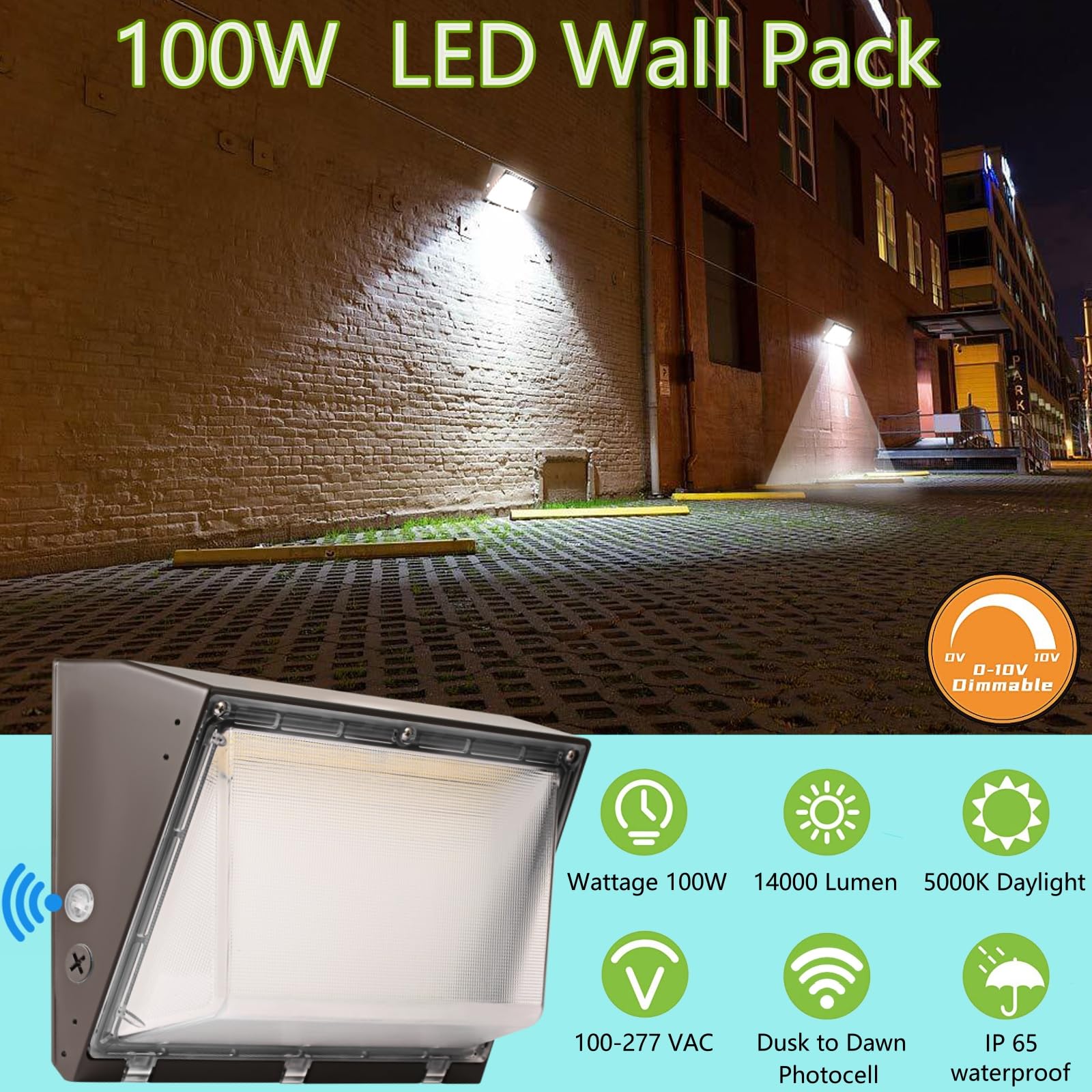 WHLED dusk-to-dawn photocell wall pack automatically lights grounds