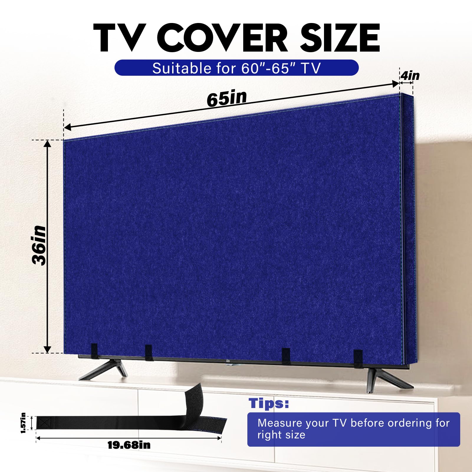 Wibeelee blue TV cover with bottom straps securing during moves
