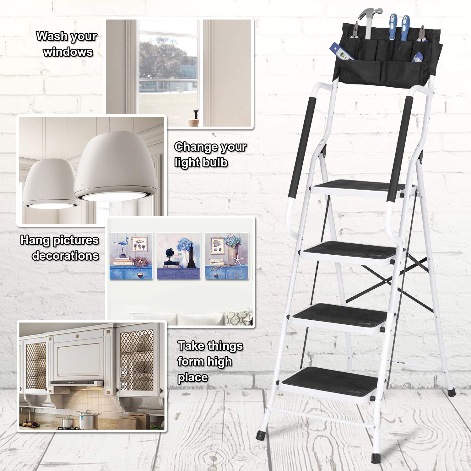 WiberWi 4Step ladder with non-slip feet for stable placement on floors