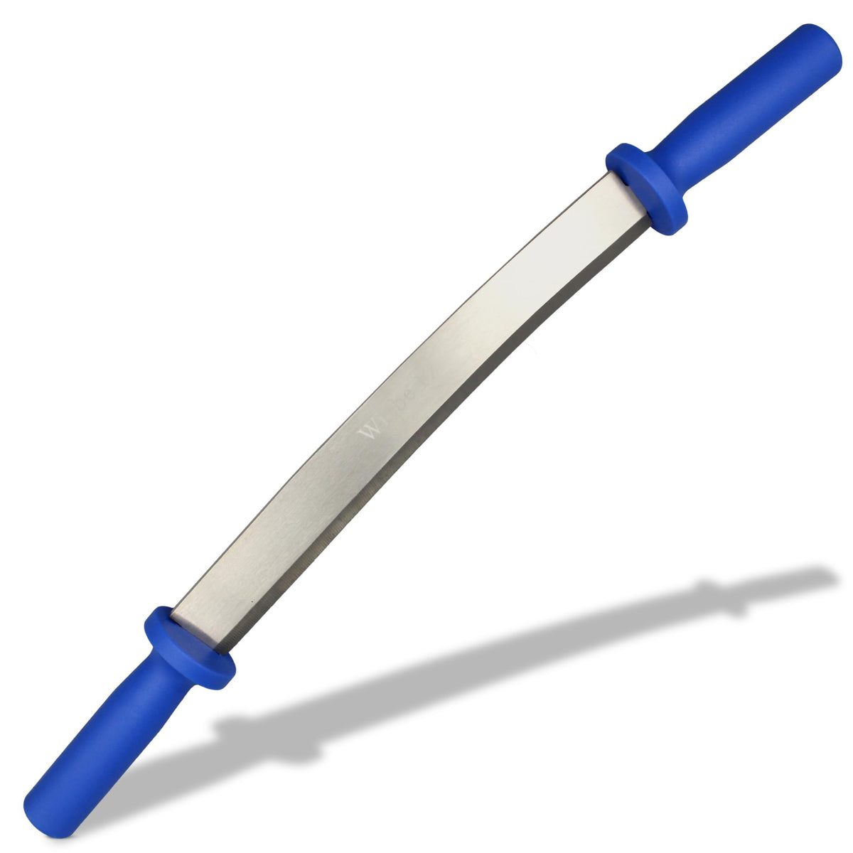 Wiebe 12-inch dual-handle fleshing knife for precise skinning and fleshing of pelts.