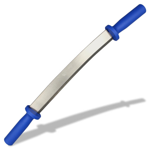 Wiebe 12-inch dual-handle fleshing knife for precise skinning and fleshing of pelts.