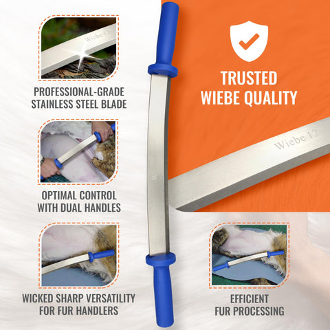 Wiebe stainless steel bevel blade close-up showing sharp edge.