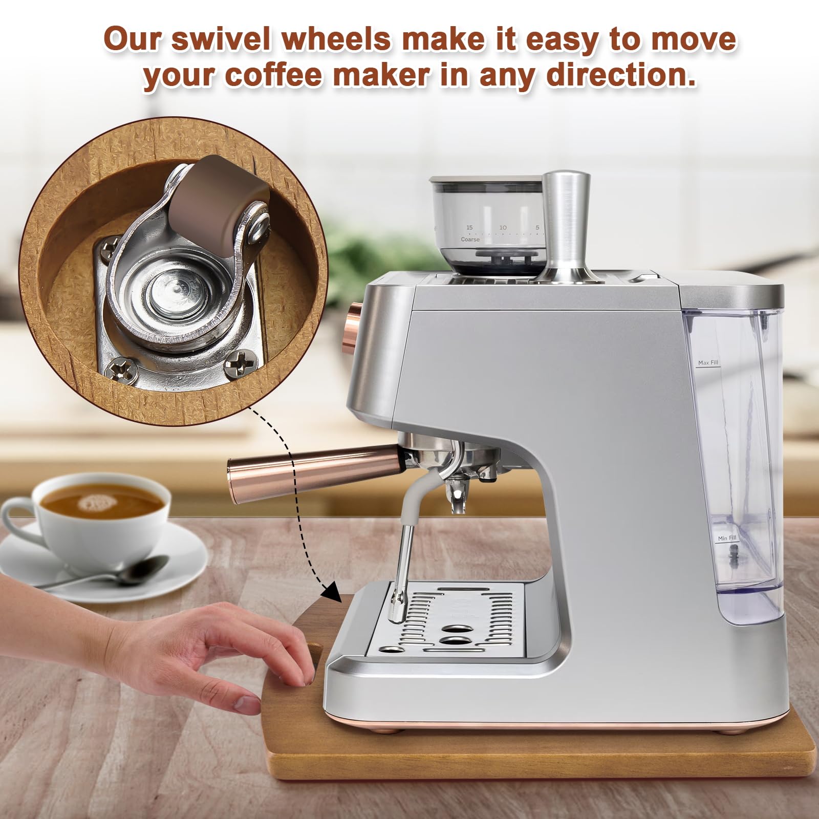 WifePro sliding tray features a carved handle for secure, comfortable grip