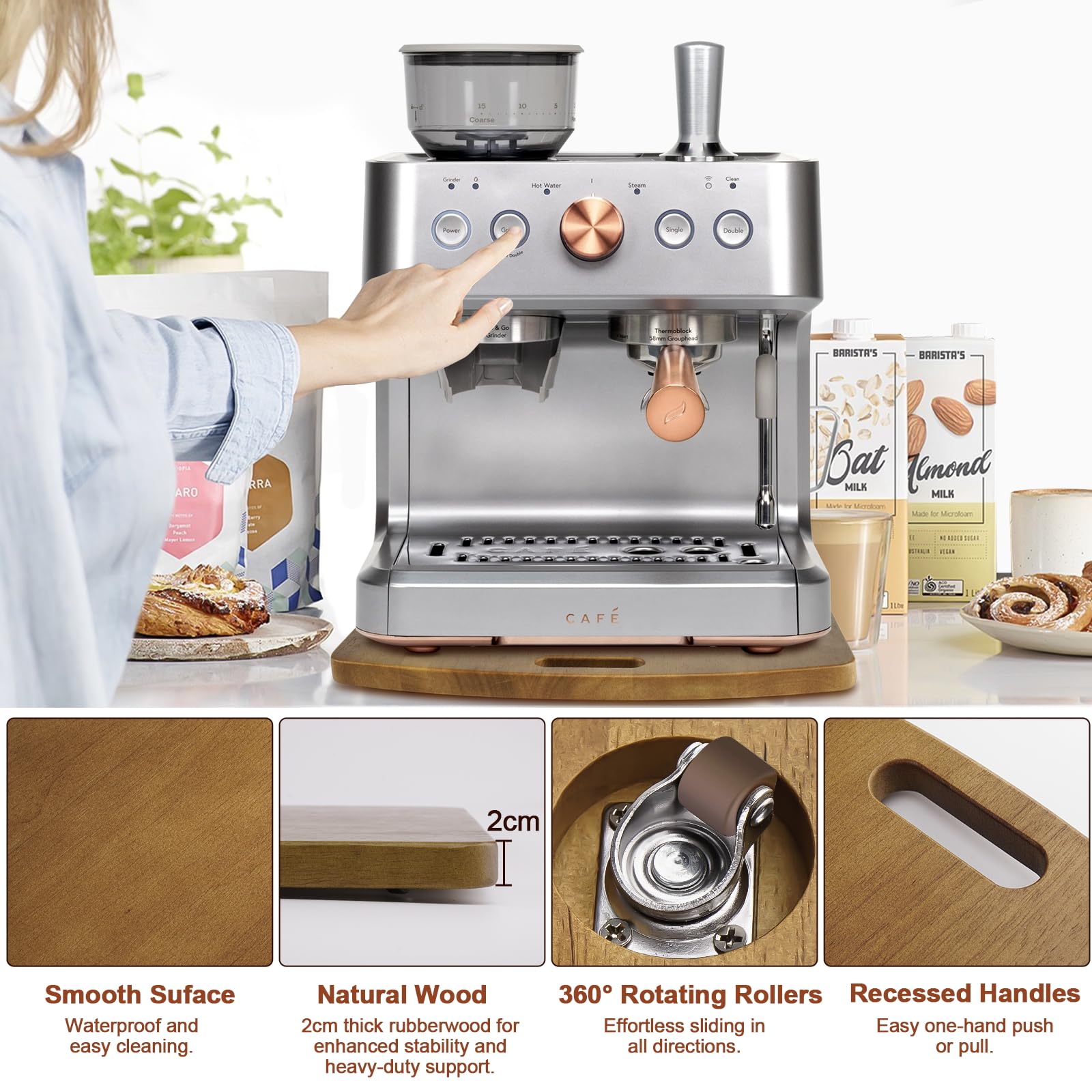 WifePro rubberwood tray supports up to 50 lbs for heavy appliances