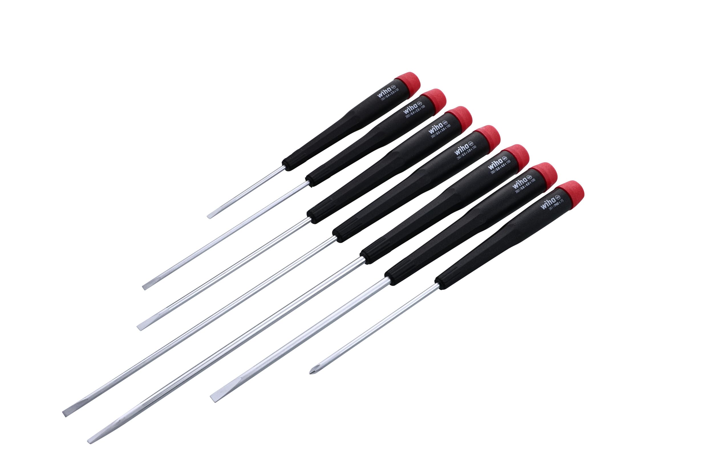 Wiha 26092 precision-handle screwdriver set for slotted and Phillips bits.