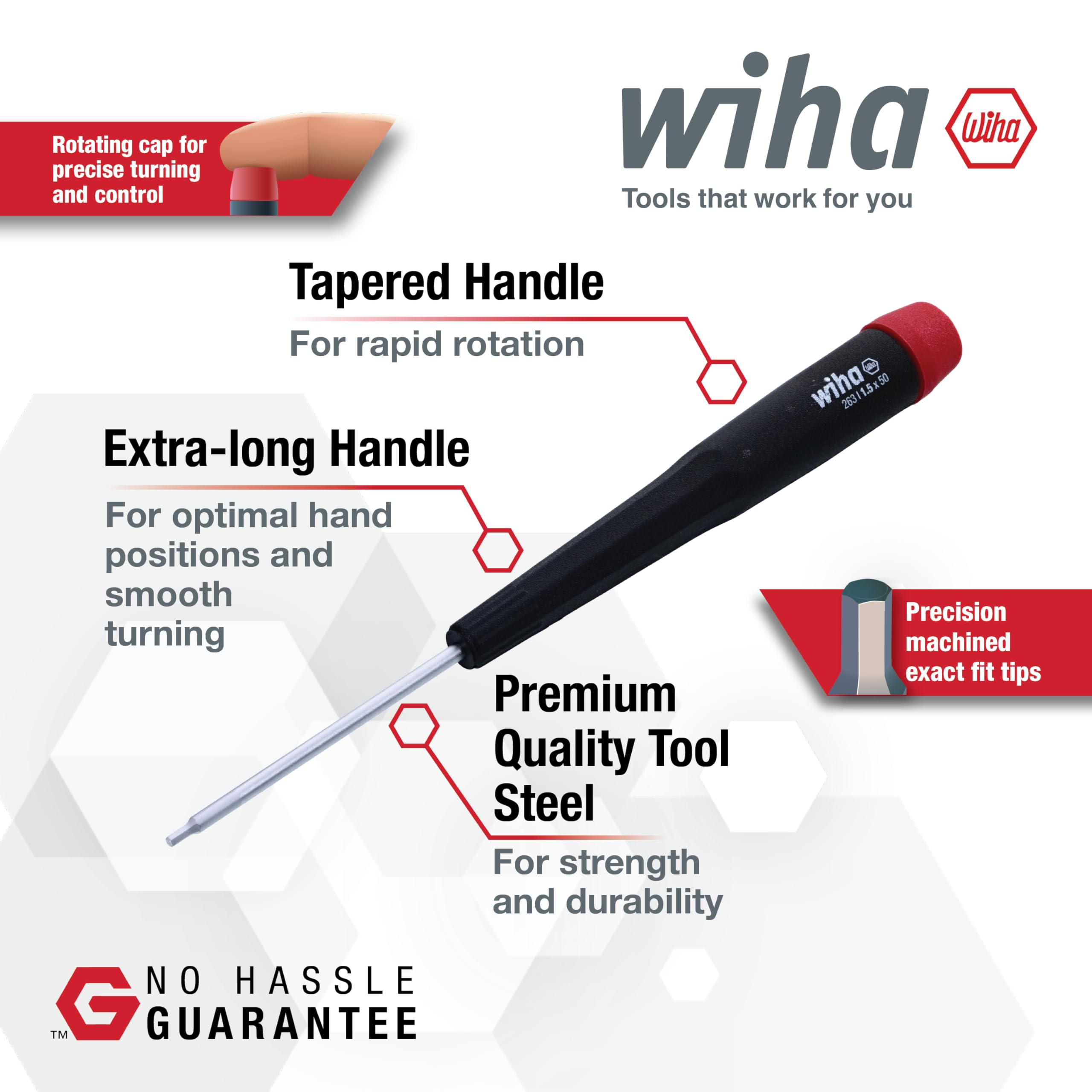 Wiha 26390 ergonomic cushion grip handle enables rapid, comfortable turning.