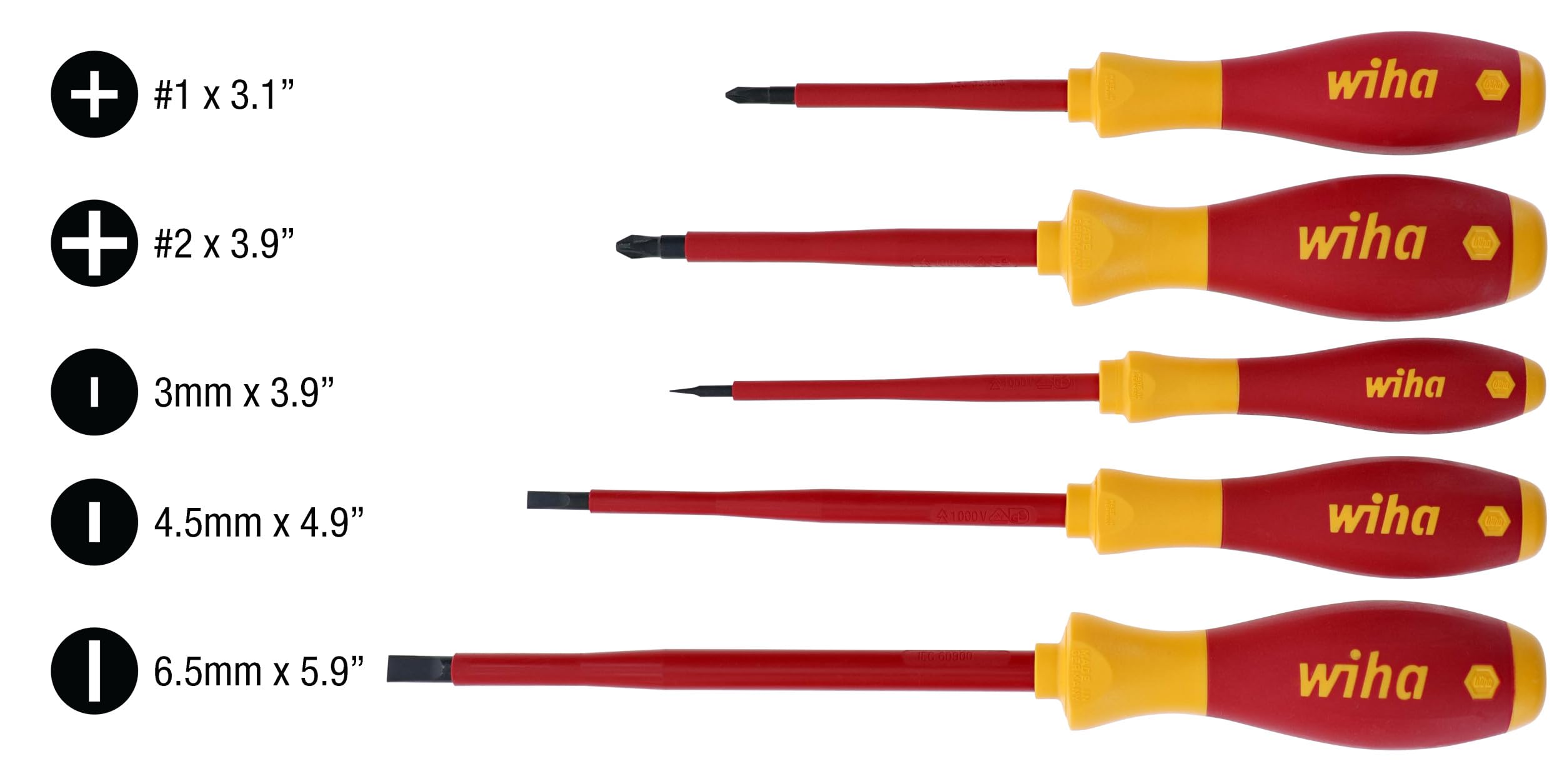 Wiha 32091 set of slotted and Phillips drivers with molded insulation.