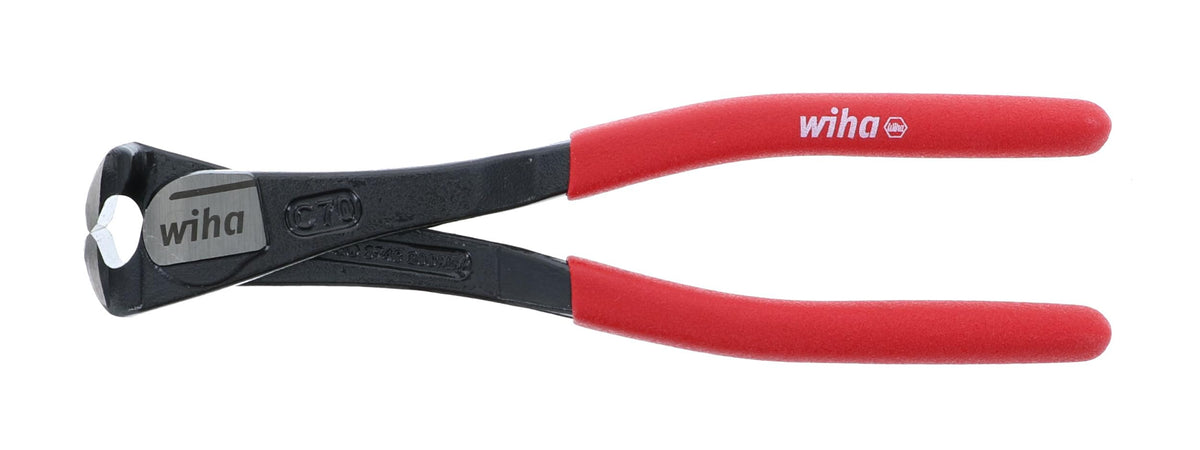 Wiha 32659 high leverage end cutting nippers, front view, showcasing robust cutting action