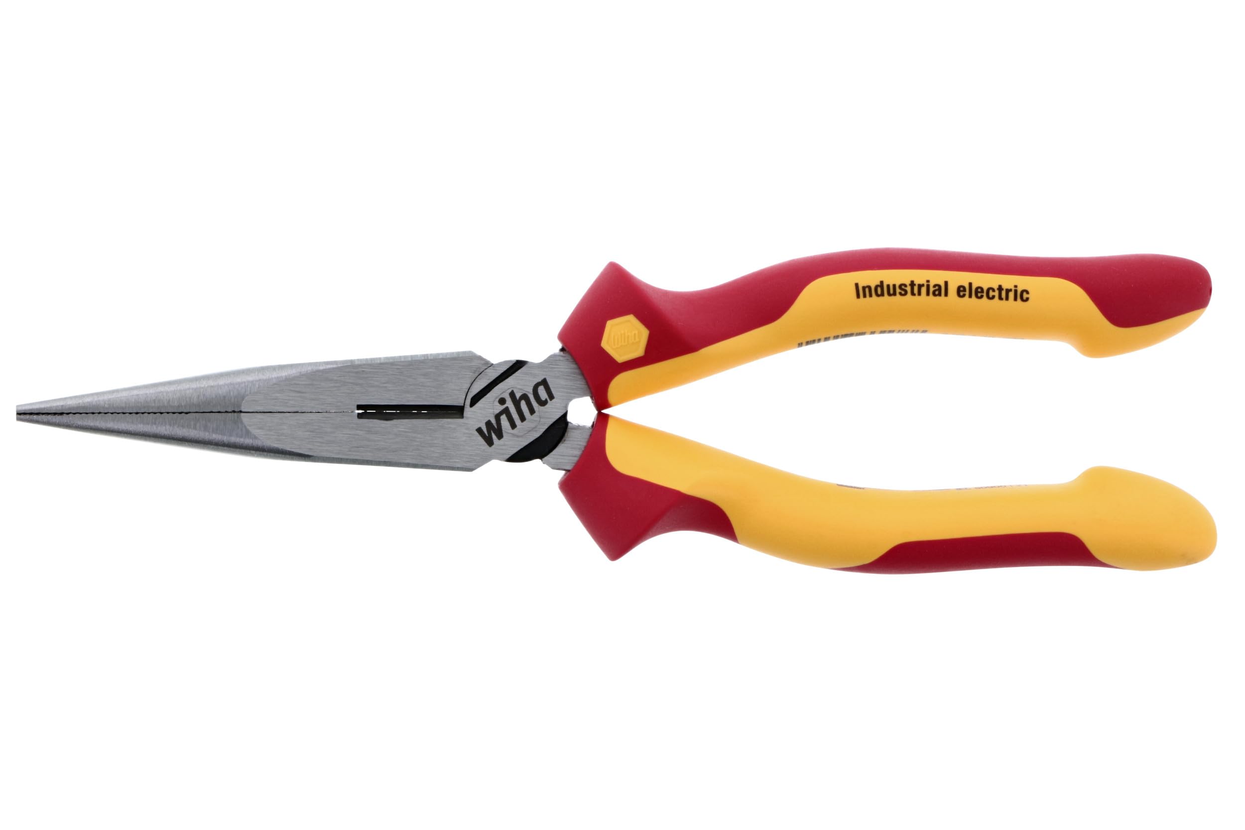 Wiha 32923 insulated long-nose pliers with ergonomic grip for precise handling.