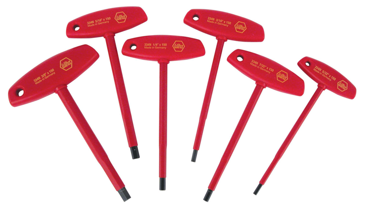 Wiha 33490 insulated T-handle hex 5/32 close-up showing grip and safe operation.