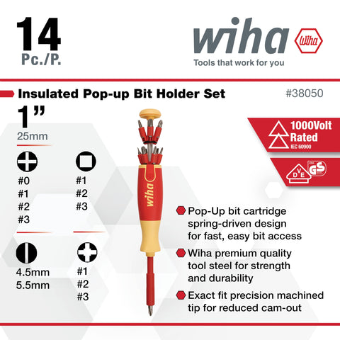 Wiha 38050 insulated set showing slotted bits in 4-5-6 mm range.