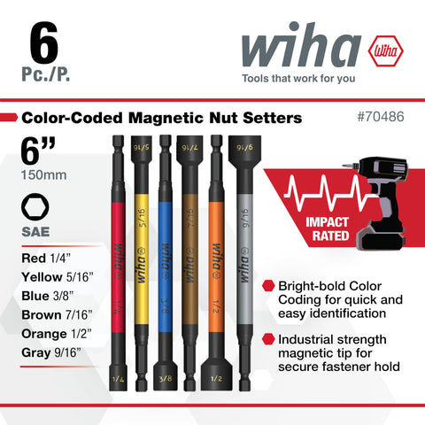 Wiha 70486 1/4-inch hex drive for universal compatibility.