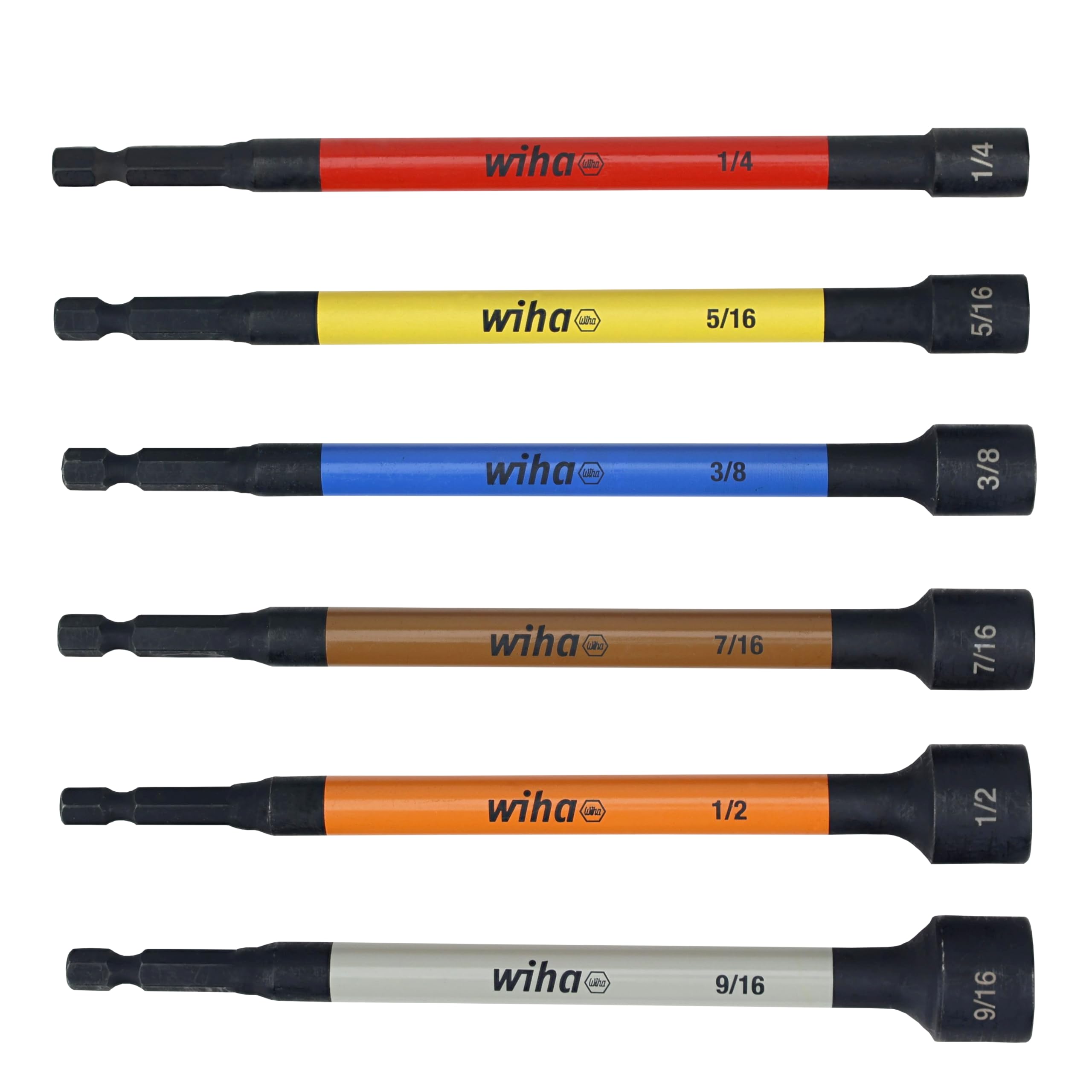 Wiha 70486 magnetic nut setter set, six sizes, enables quick fastener selection.