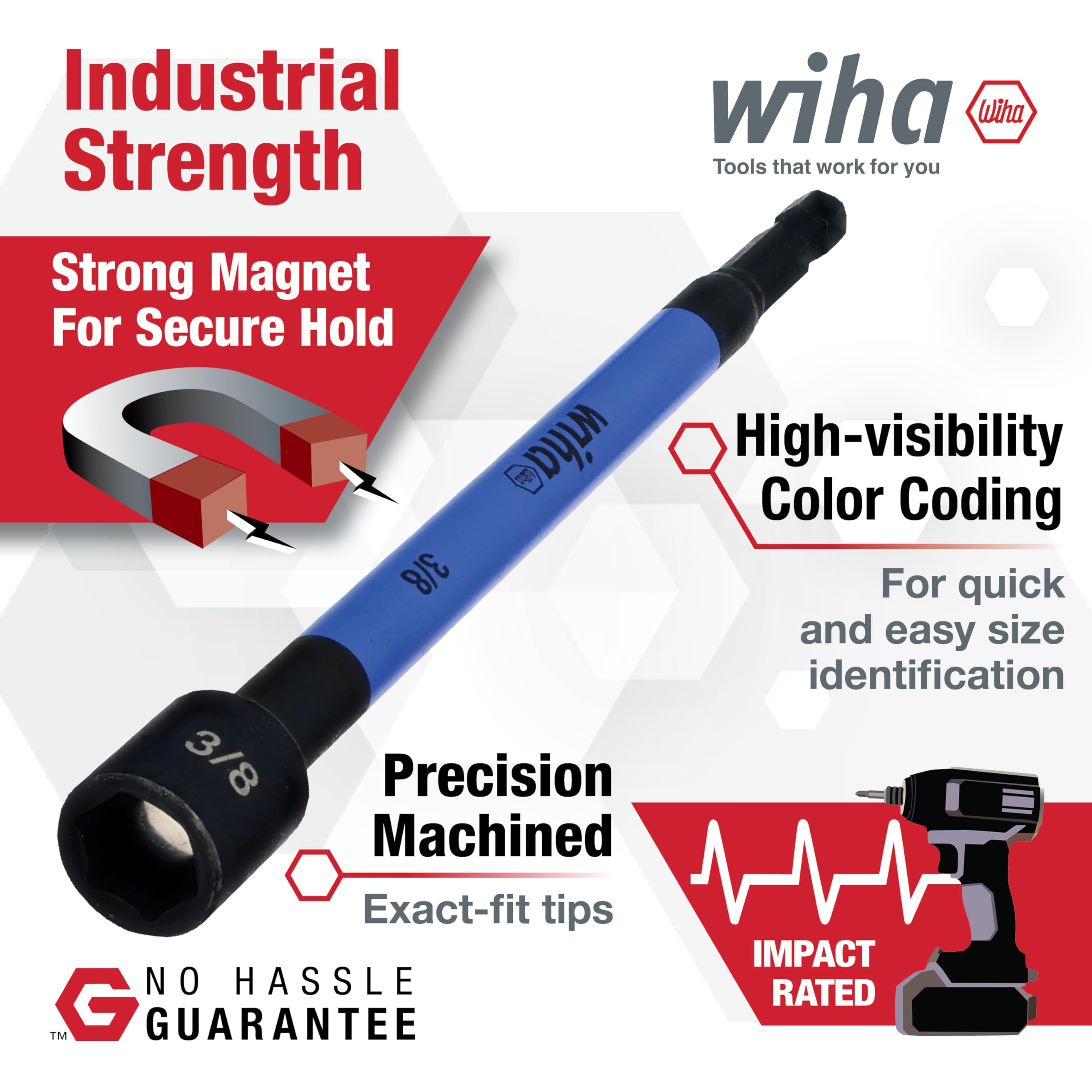 Wiha 70486 color coded SAE sizes for quick identification.