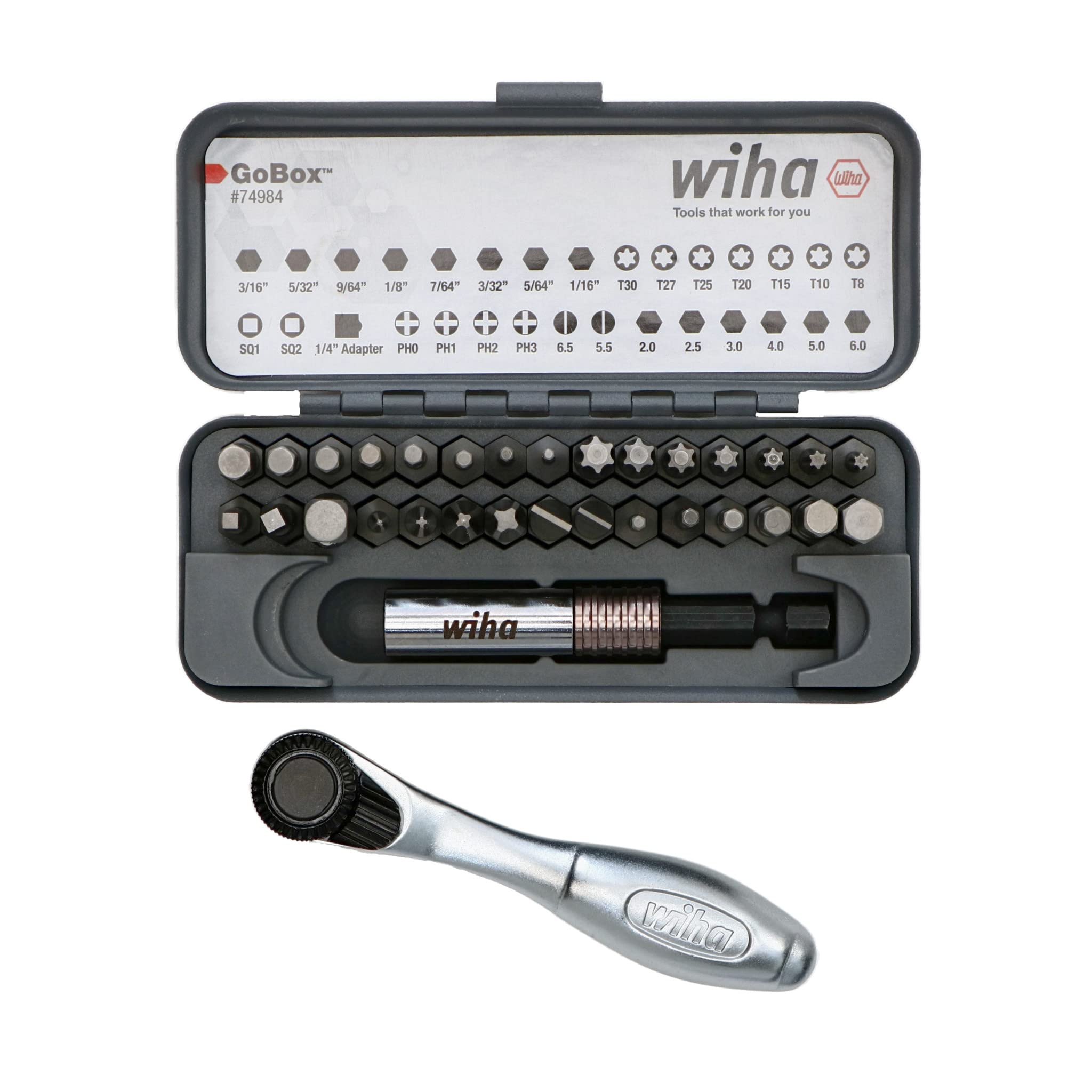 Wiha 74984 bit tips display showing versatile sizes for tasks