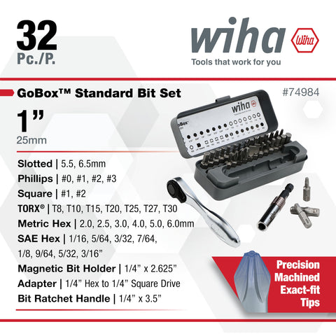 Wiha GoBox lid view illustrating portable organization of bits
