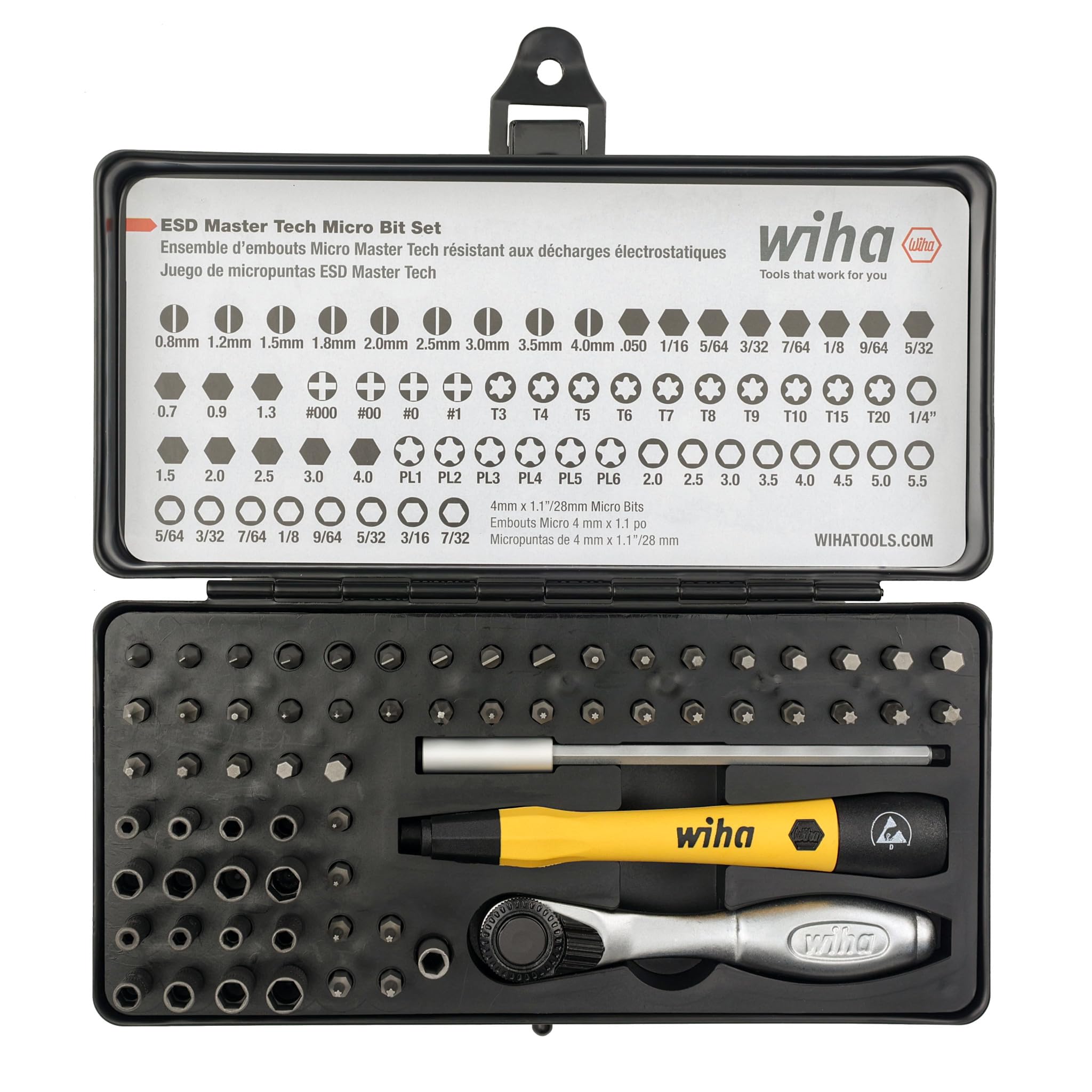Wiha 75965 System 4 ratchet handle for comfortable grip during long sessions.