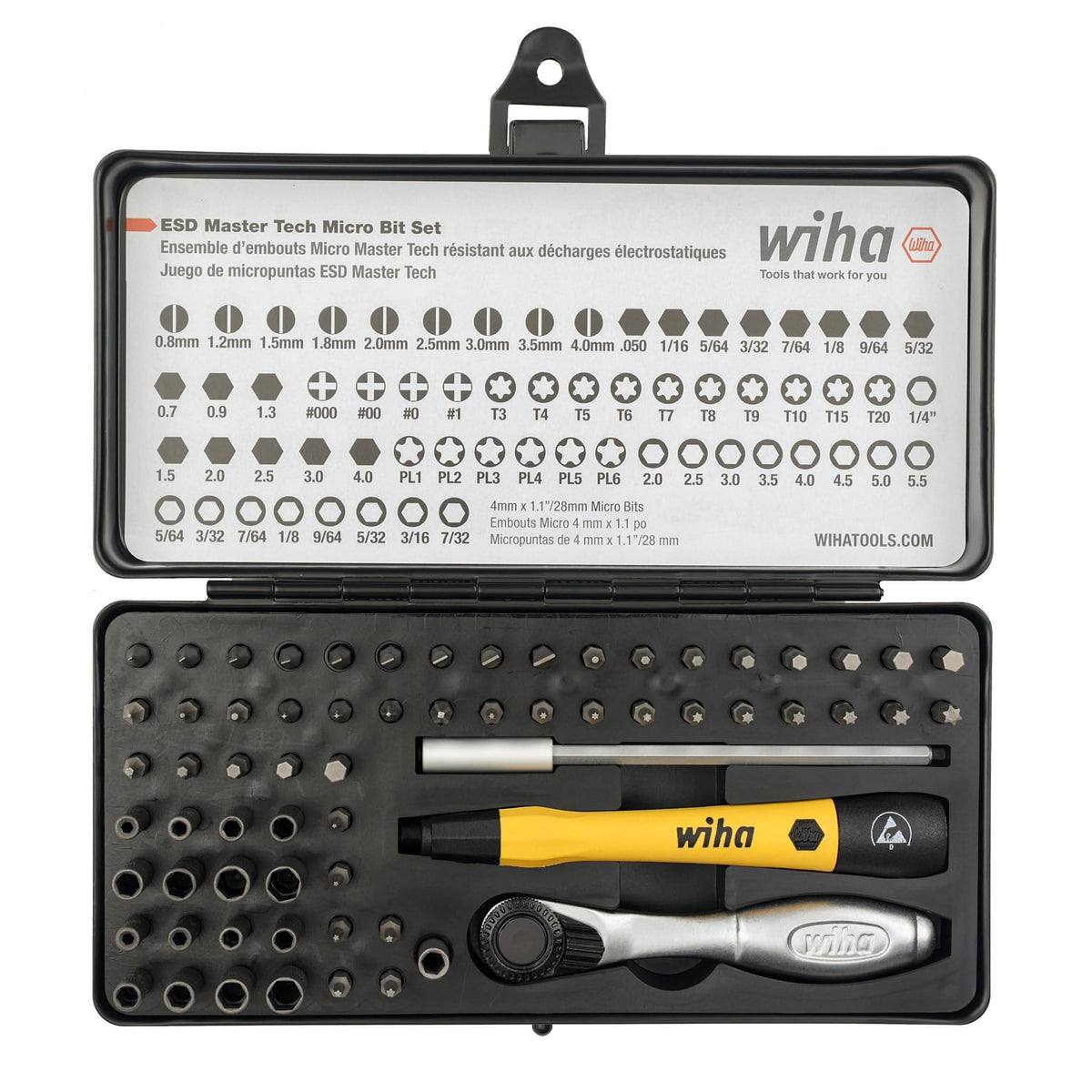 Wiha 75965 System 4 ratchet handle for comfortable grip during long sessions.