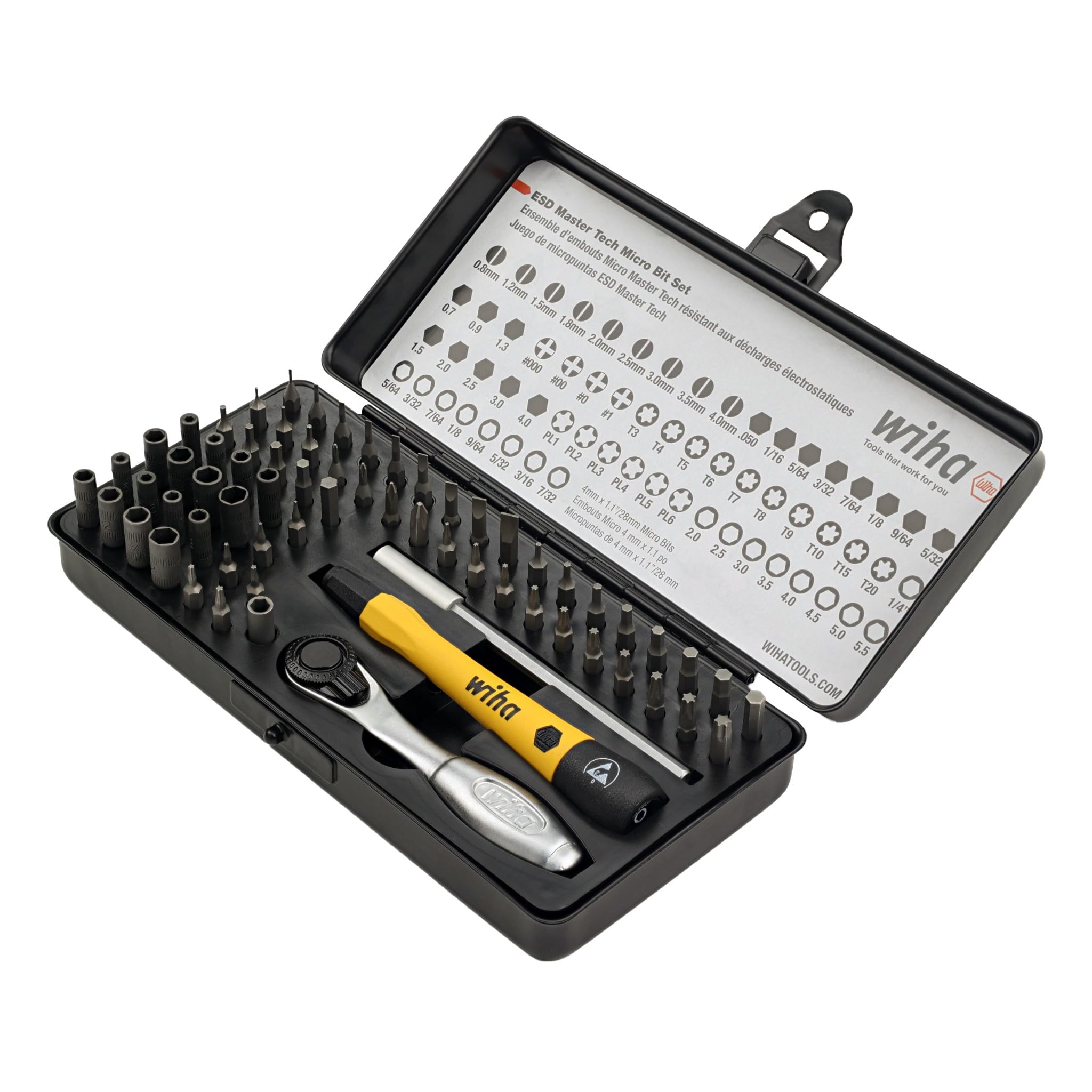 Wiha 75965 System4 ratchet with microbits adapter enables quick tool changes.