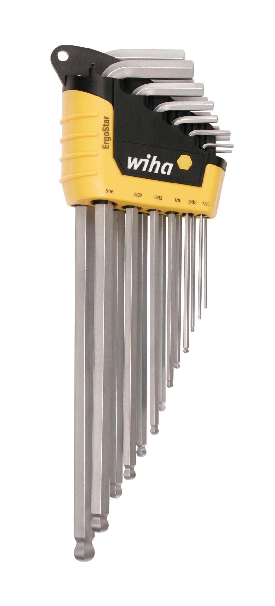 Wiha ErgoStar ball end hex L-key set shown for versatile, precise fittings.