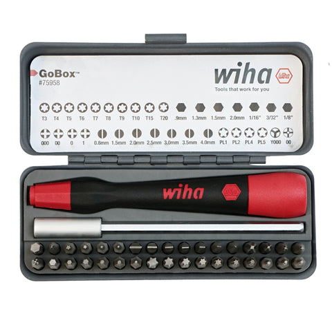 Wiha GoBox precision micro bit set contents organized for quick access