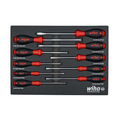Wiha SoftFinish cushion grip tray-set front view for comfortable control