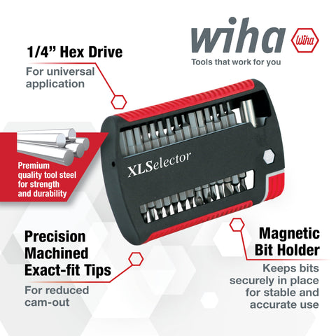 Wiha XLSelector magnetic bit holder keeps bits organized and ready for quick projects.