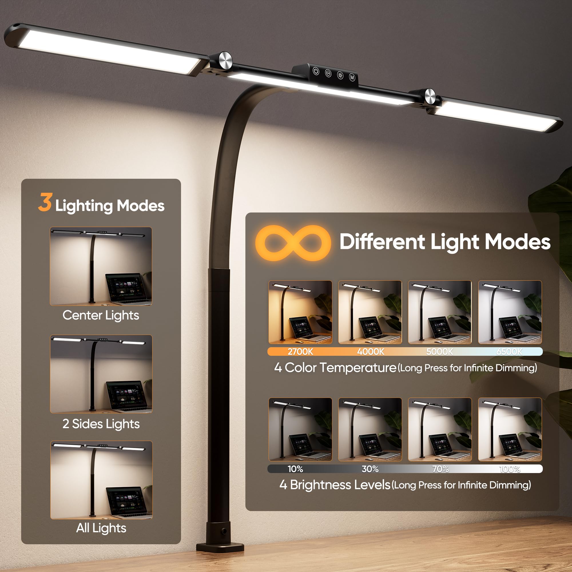 WIHTU 39.3-inch desk lamp length enables wide coverage across a large workspace.