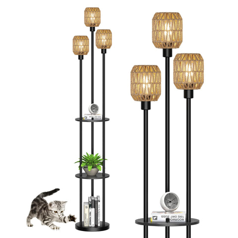 WIHTU 70-Inch boho floor lamp with handwoven rattan shades brightens living spaces